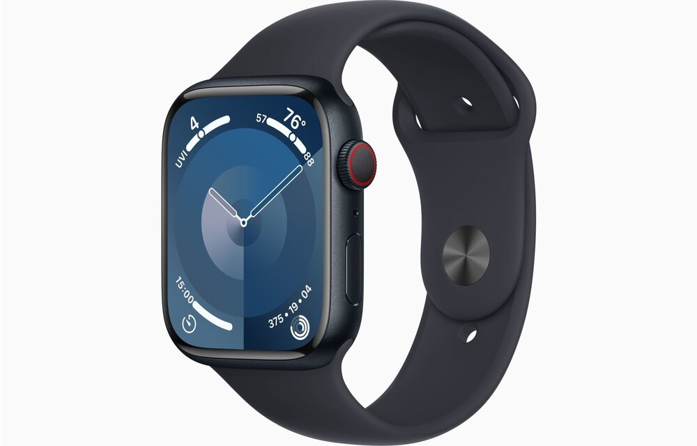 Apple Watch Series 9 GPS + Cellular, 45mm Midnight Aluminium Case with Sport Band S/M - Midnight