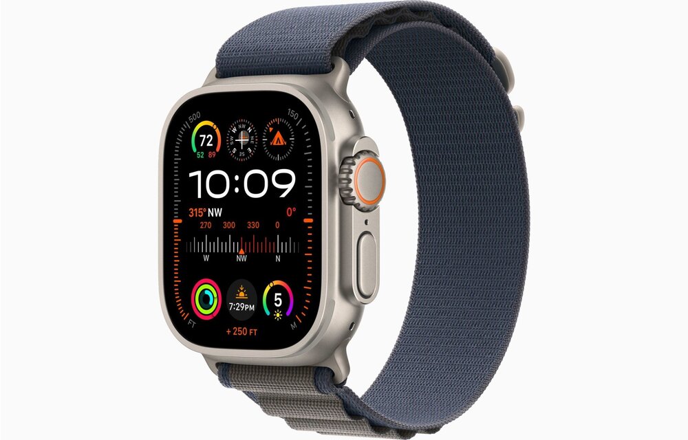 Apple Watch Ultra 2 GPS + Cellular, 49mm Titanium Case with Blue Alpine Loop - Small