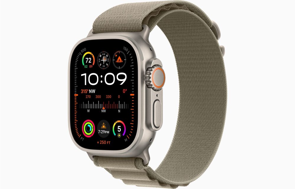 Apple Watch Ultra 2 GPS + Cellular, 49mm Titanium Case with Olive Alpine Loop - Small