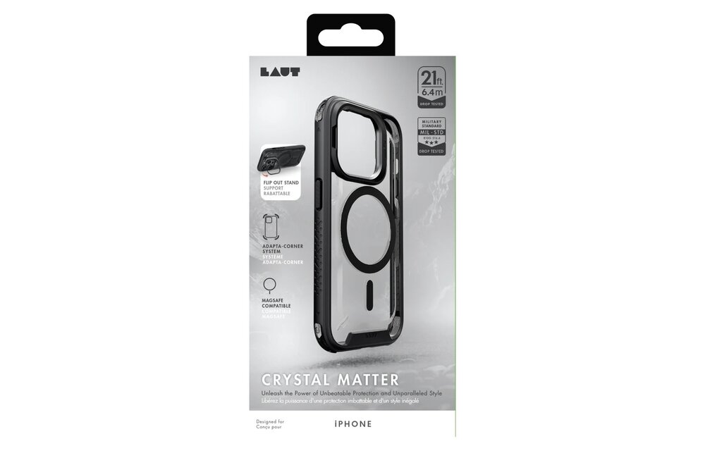LAUT Crystal Matter MagSafe With Stand Case for iPhone 15 Pro Max - Black