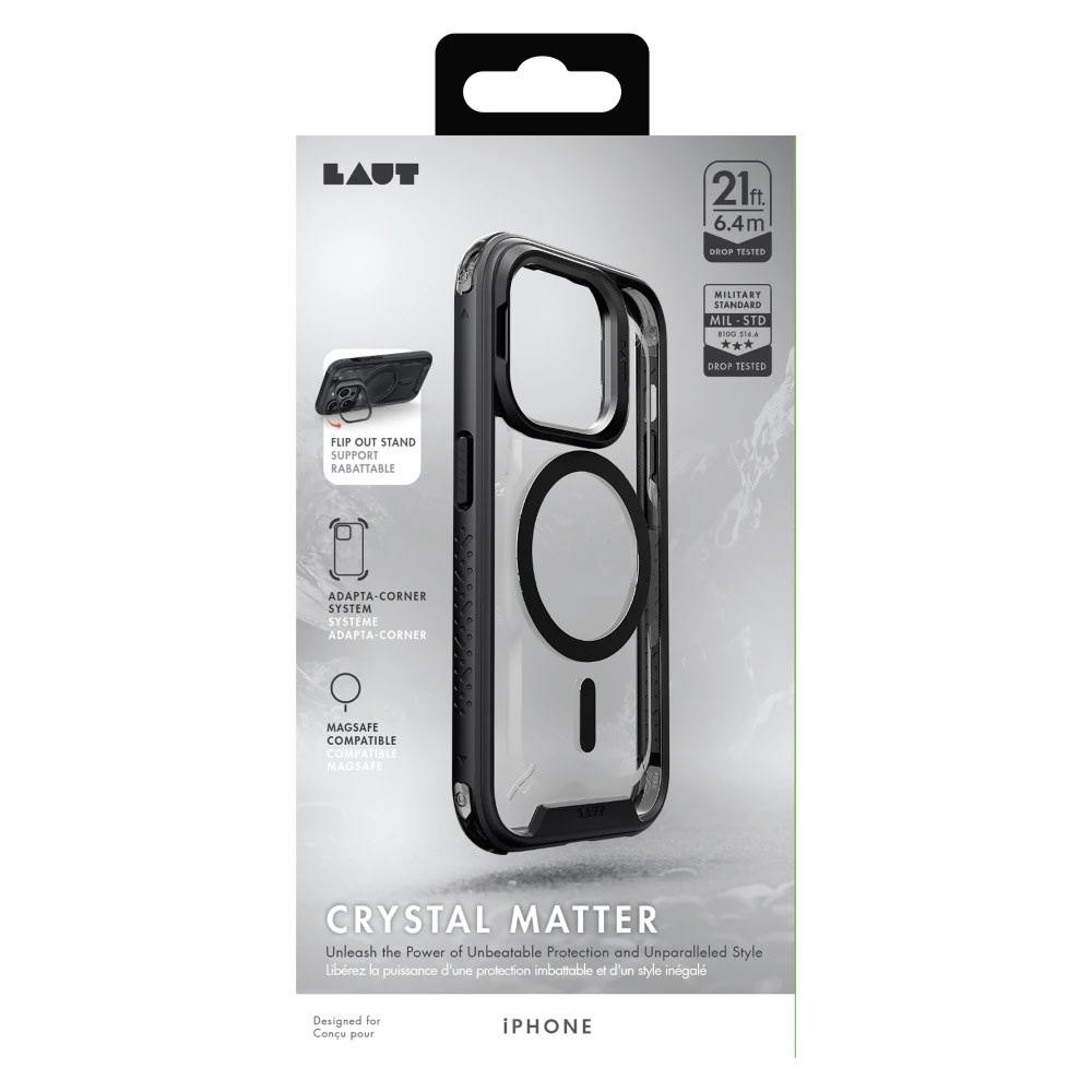 LAUT Crystal Matter MagSafe With Stand Case for iPhone 15 Pro Max - Black