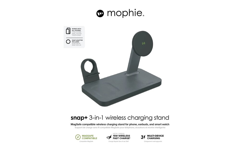 Mophie Snap Plus MagSafe 3 in 1 Wireless Charging Stand - Black