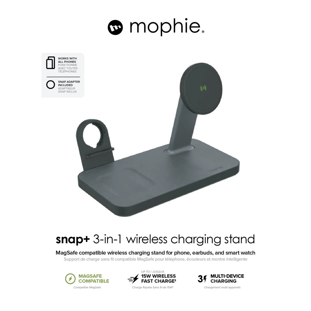 Mophie Snap Plus MagSafe 3 in 1 Wireless Charging Stand - Black
