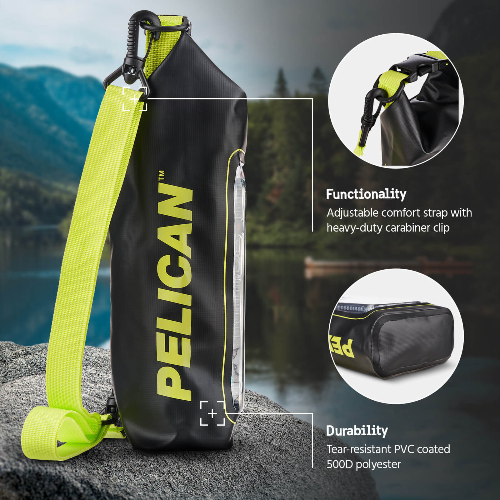 Pelican Marine Water Resistant Dry Bag 2 Liter - Black and Hi-Vis Yellow