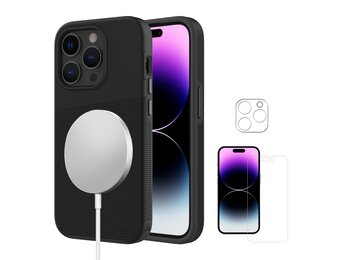 Axessorize Pro Tech Plus MagSafe Case with Glass Protector front Screen and Back Camera for iPhone 14 Pro Max - Black