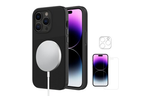 Axessorize Pro Tech Plus MagSafe Case with Glass Protector front Screen and Back Camera for iPhone 14 Pro Max - Black