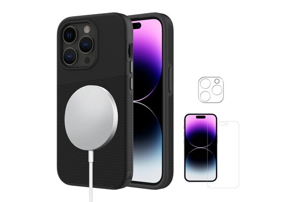 Axessorize Pro Tech Plus MagSafe Case with Glass Protector front Screen and Back Camera for iPhone 14 Pro Max - Black