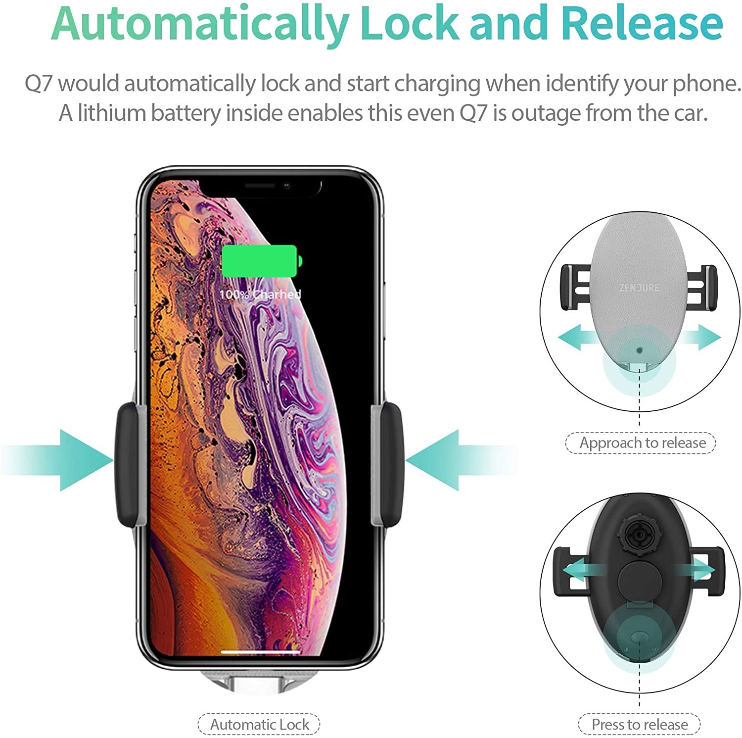 Zendure Q7 Wireless Charger Car Mount with Qu Compatibility - Grey