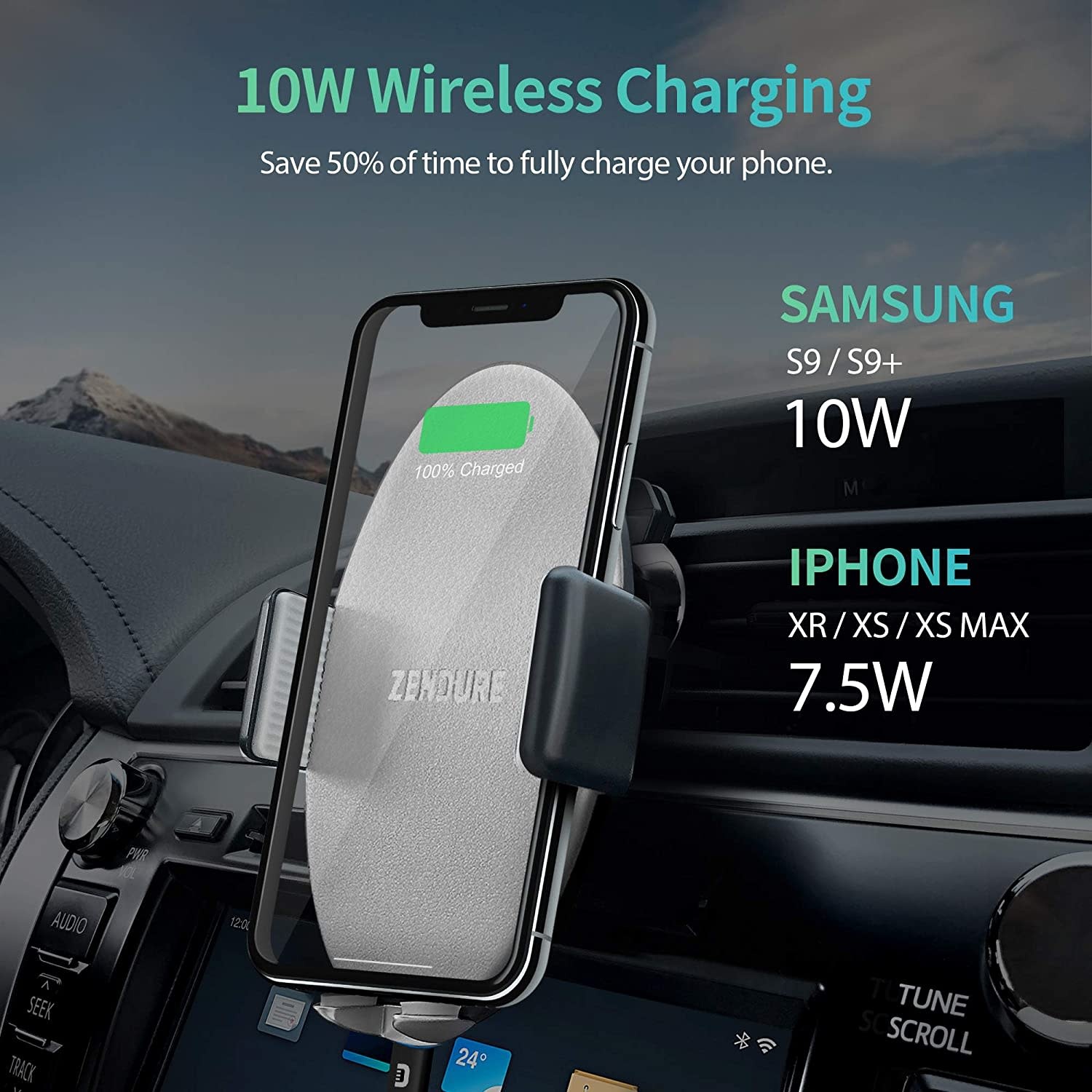 Zendure Q7 Wireless Charger Car Mount with Qu Compatibility - Grey