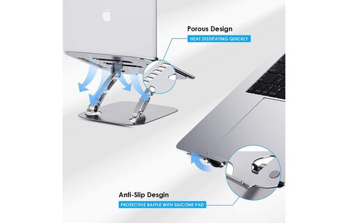 Aluminum Alloy  Notebook and Laptop Stand for Desk, Ergonomic Height Angle Adjustable -  Silver