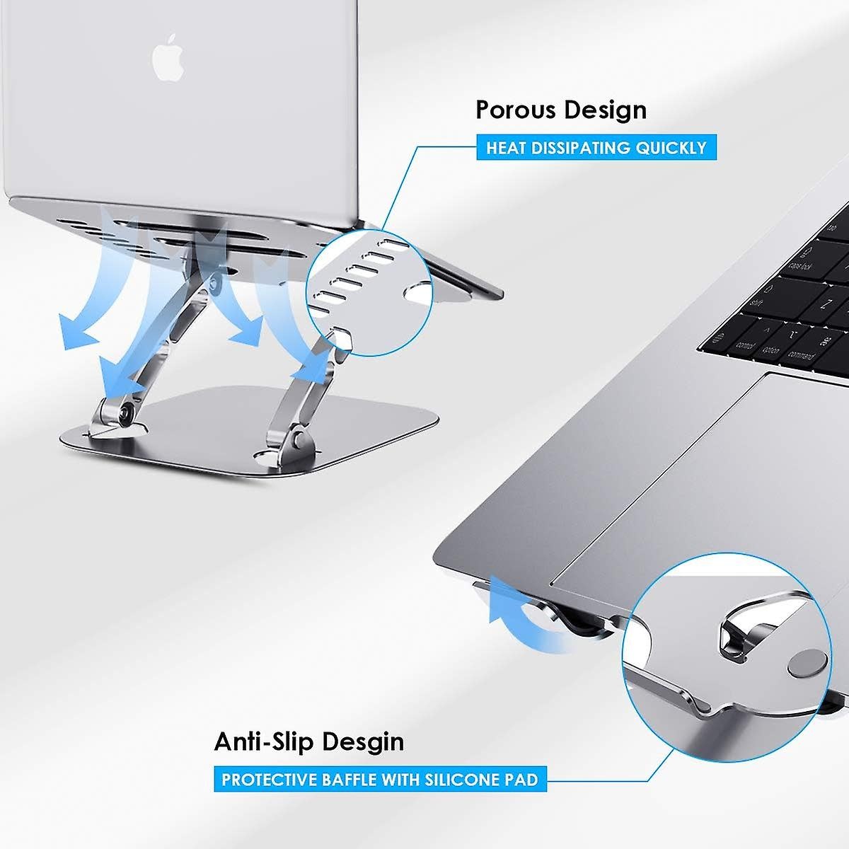 Aluminum Alloy Notebook and Laptop Stand for Desk, Ergonomic Height Angle Adjustable - Silver