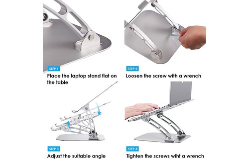 Aluminum Alloy  Notebook and Laptop Stand for Desk, Ergonomic Height Angle Adjustable -  Silver