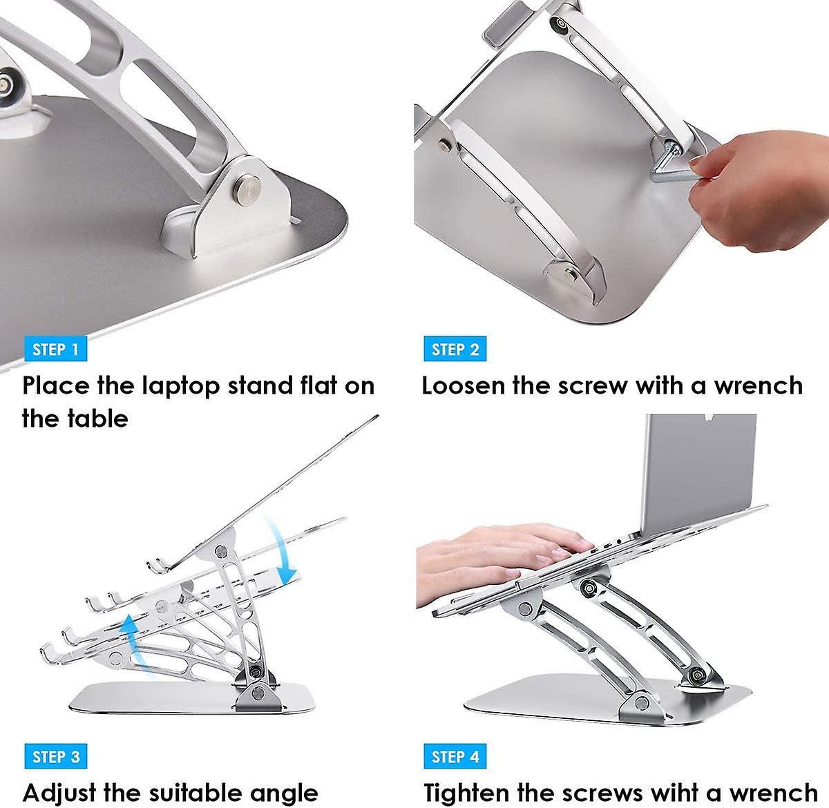 Aluminum Alloy Notebook and Laptop Stand for Desk, Ergonomic Height Angle Adjustable - Silver