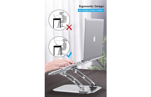 Aluminum Alloy  Notebook and Laptop Stand for Desk, Ergonomic Height Angle Adjustable -  Silver