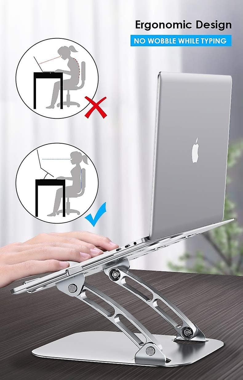 Aluminum Alloy Notebook and Laptop Stand for Desk, Ergonomic Height Angle Adjustable - Silver
