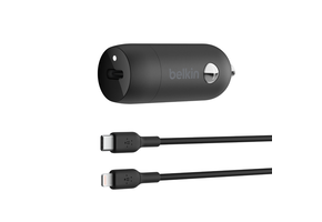 Belkin Boost Charge Car Charger 30W + USB C Cable with Lightning Connector 1m - Black