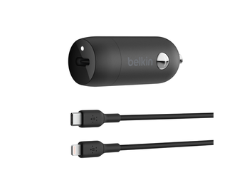 Belkin Boost Charge Car Charger 30W + USB C Cable with Lightning Connector 1m - Black