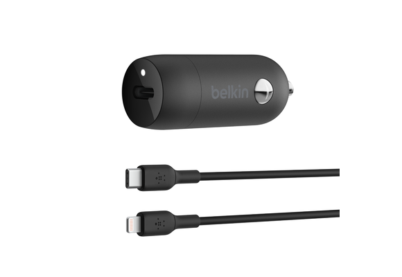 Belkin Boost Charge Car Charger 30W + USB C Cable with Lightning Connector 1m - Black