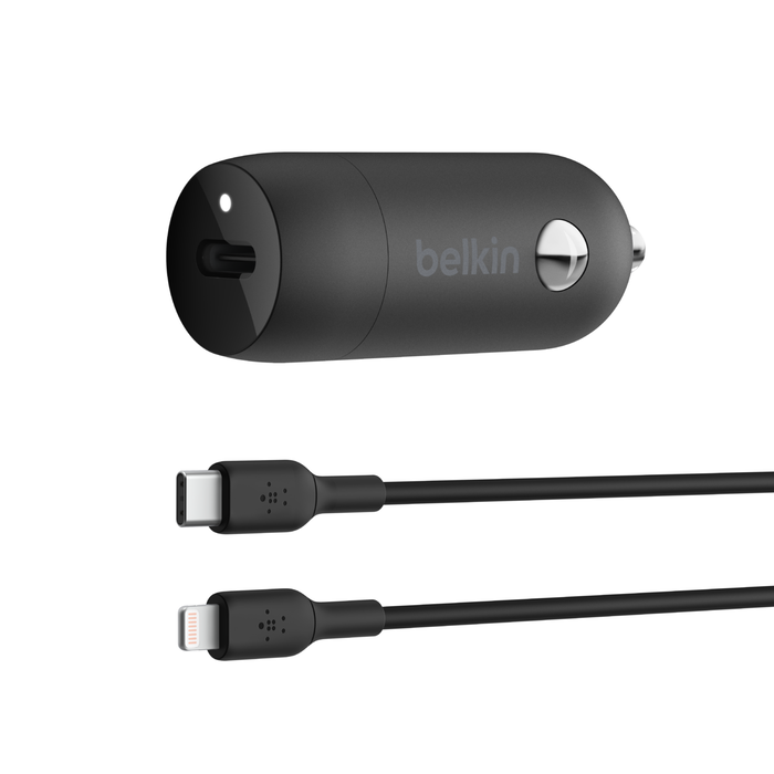 Belkin Boost Charge Car Charger 30W + USB C Cable with Lightning Connector 1m - Black