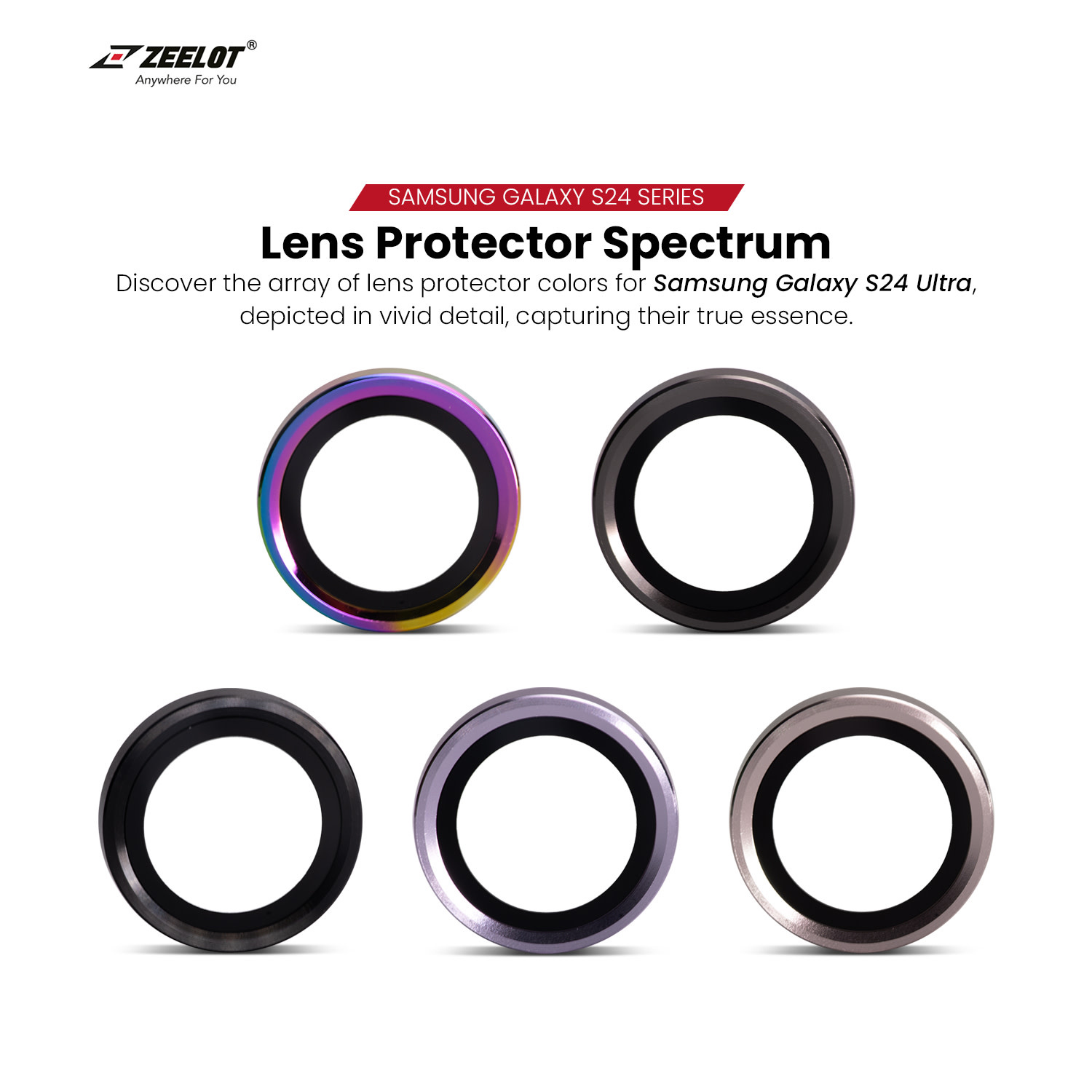 ZEELOT Pishield Titanium Alloy Lens Protector for Samsung Galaxy S24 Ultra - Iridescent