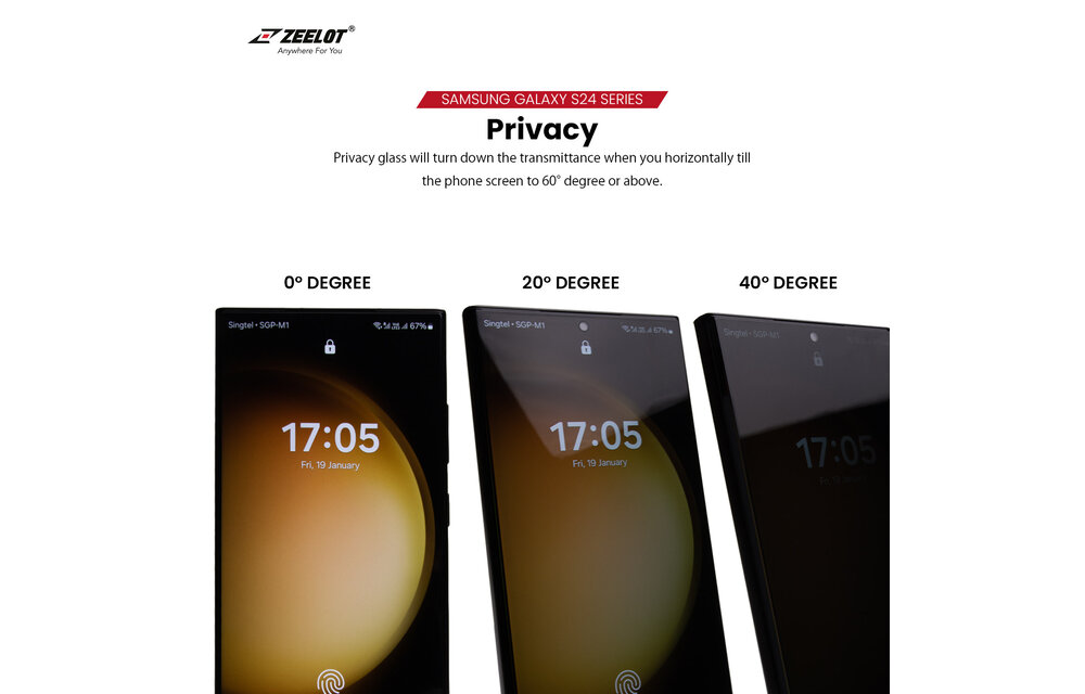 ZEELOT SOLIDsleek 2.5D Tempered Glass Screen Protector for Samsung Galaxy S24 Ultra - Privacy