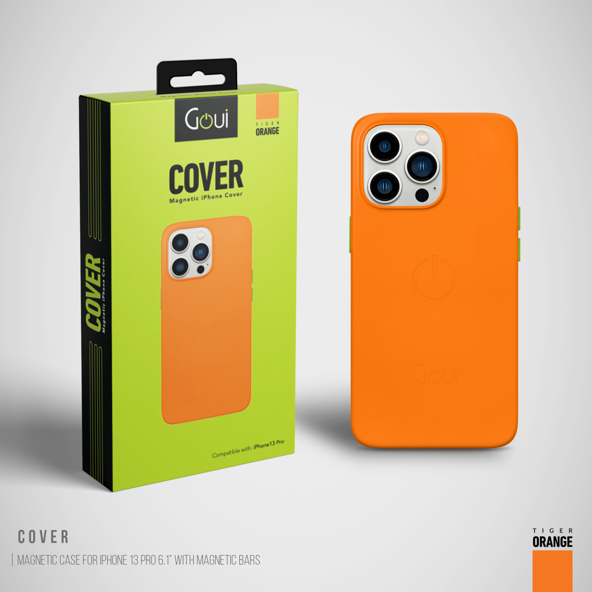 Goui Magnetic Case for iPhone 13 Pro with Magnetic Bar - Tiger Orange
