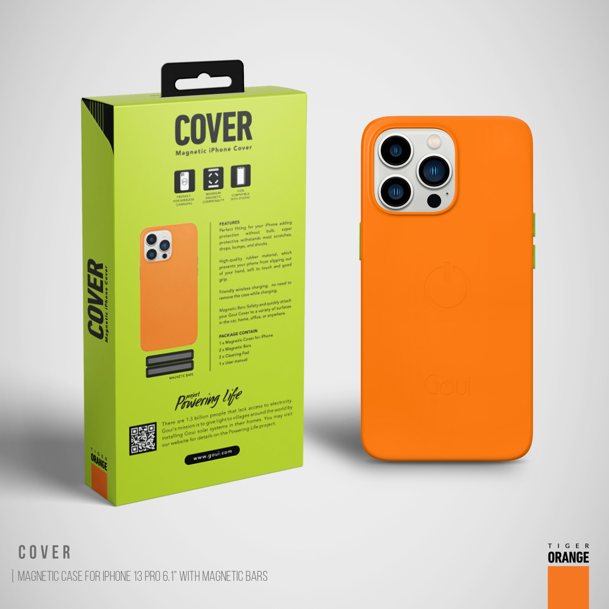 Goui Magnetic Case for iPhone 13 Pro with Magnetic Bar - Tiger Orange