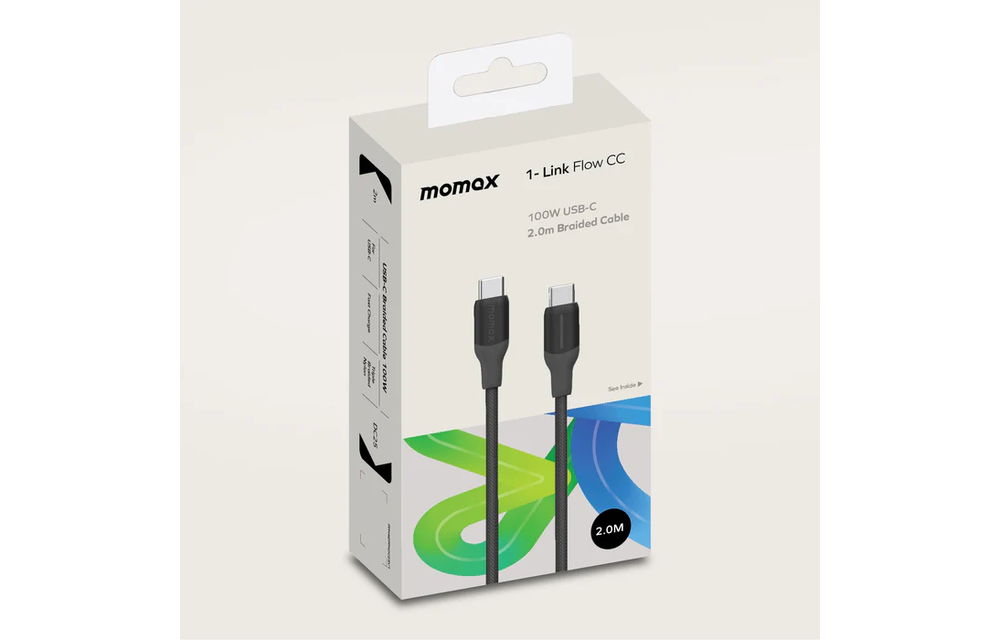 Momax Braided Cable 100W USB-C to USB-C 2m - Black