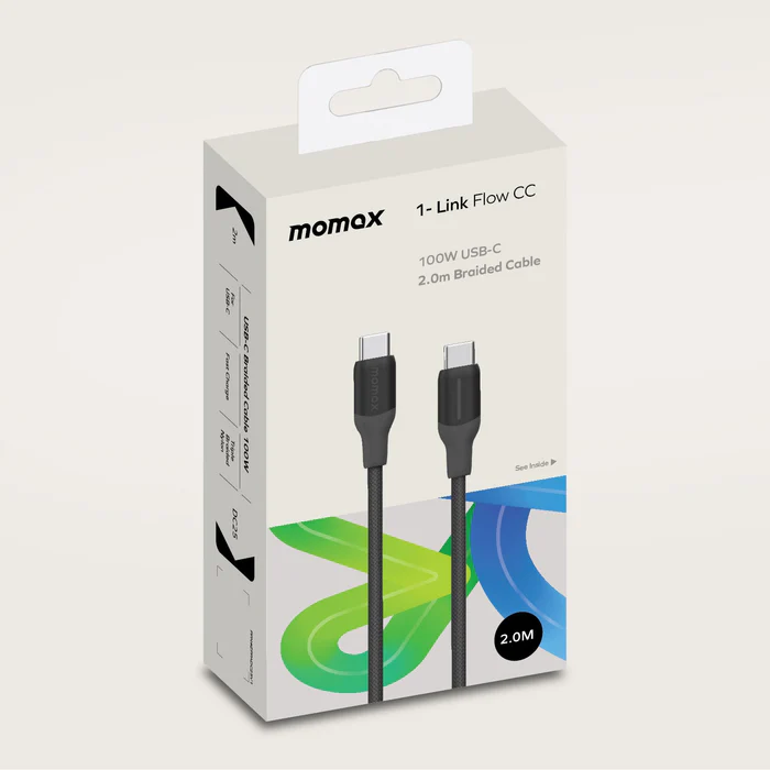 Momax Braided Cable 100W USB-C to USB-C 2m - Black