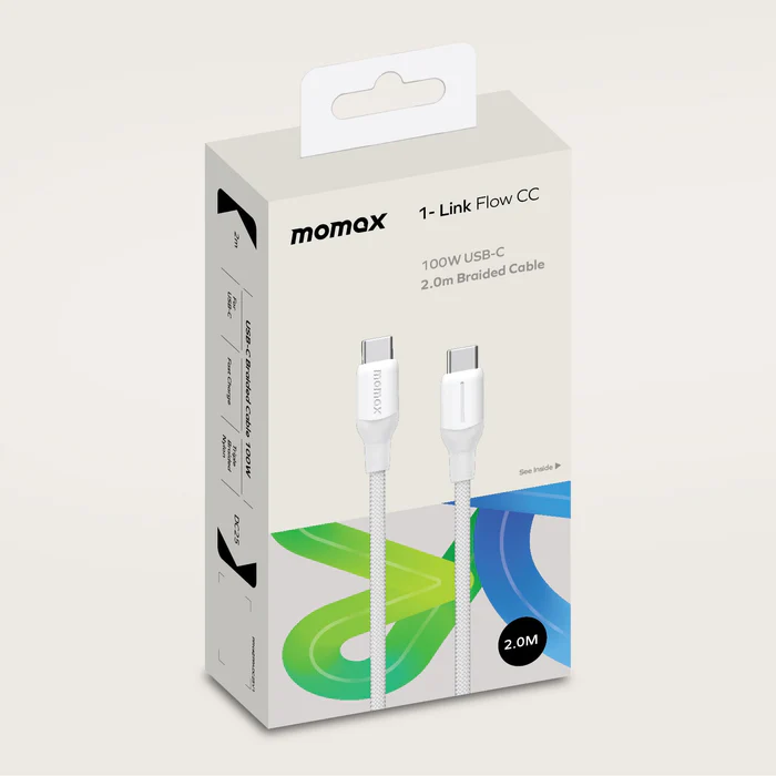Momax Braided Cable 100W USB-C to USB-C 2m - White