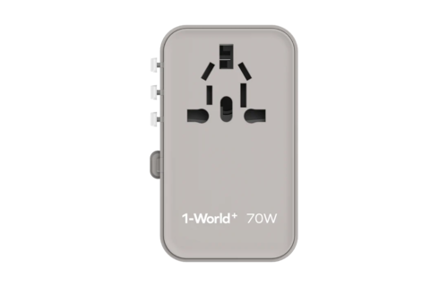 Momax 1 World Plus 70w Gan 3 Port + AC Travel Adapter with Retractable USB-C Cable - Grey