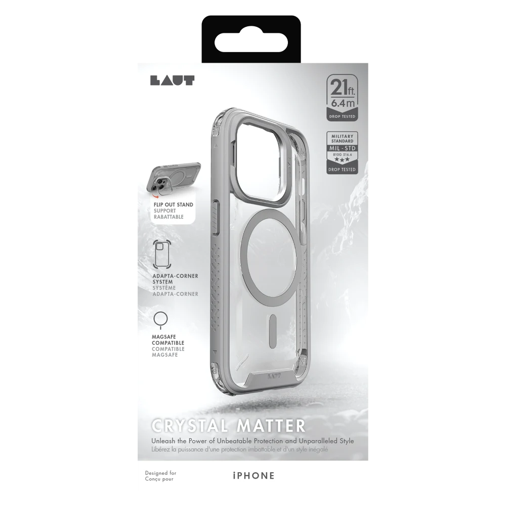 LAUT Crystal Matter MagSafe with Stand Case for iPhone 15 Pro - Grey