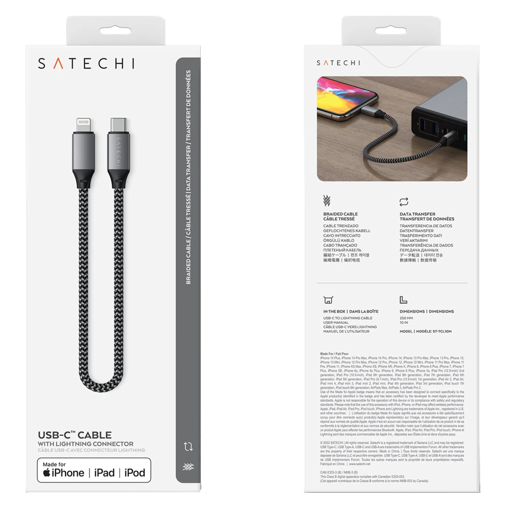 Satechi USB C to Apple Lightning Cable 10inch - Space Gray