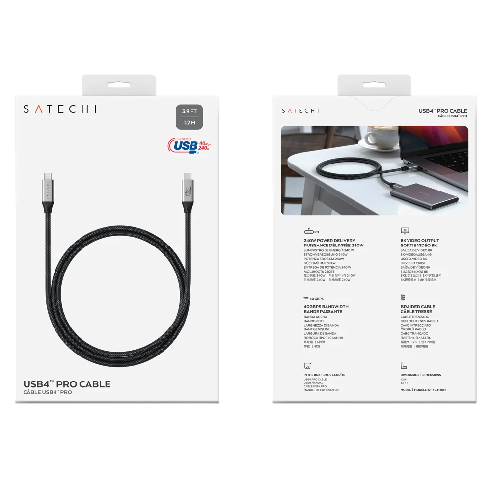 Satechi USB C 4 Pro 240W Type C Cable 1.2m - Space Gray