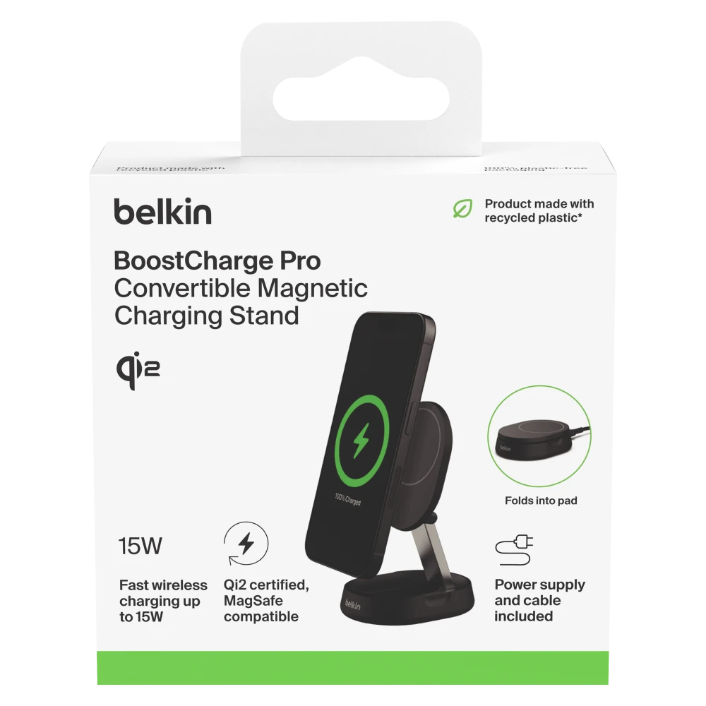 Belkin Boost Charge Pro Convertible Magnetic Wireless Charging Stand with Qi2 15W - Black