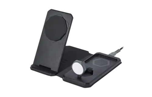 UAG Srge MagSafe Foldable 3-in-1 Travel Desktop Wireless Charger with Adapter Cable and Travel Case - Black/Grey