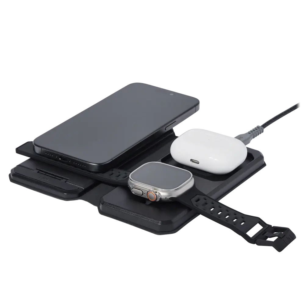 UAG Srge MagSafe Foldable 3-in-1 Travel Desktop Wireless Charger with Adapter Cable and Travel Case - Black/Grey
