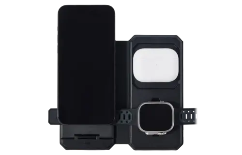 UAG Srge MagSafe Foldable 3-in-1 Travel Desktop Wireless Charger with Adapter Cable and Travel Case - Black/Grey