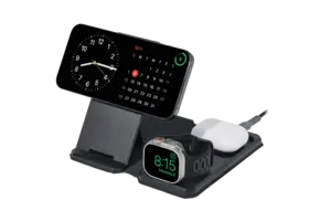 UAG Srge MagSafe Foldable 3-in-1 Travel Desktop Wireless Charger with Adapter Cable and Travel Case - Black/Grey