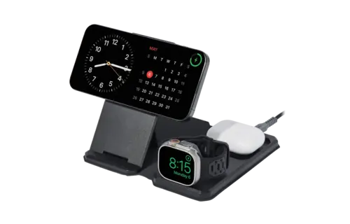 UAG Srge MagSafe Foldable 3-in-1 Travel Desktop Wireless Charger with Adapter Cable and Travel Case - Black/Grey