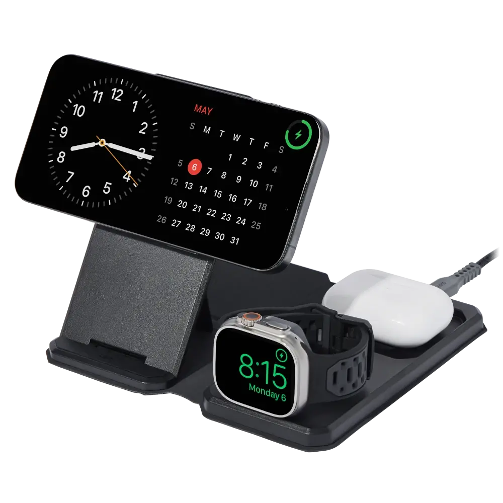 UAG Srge MagSafe Foldable 3-in-1 Travel Desktop Wireless Charger with Adapter Cable and Travel Case - Black/Grey