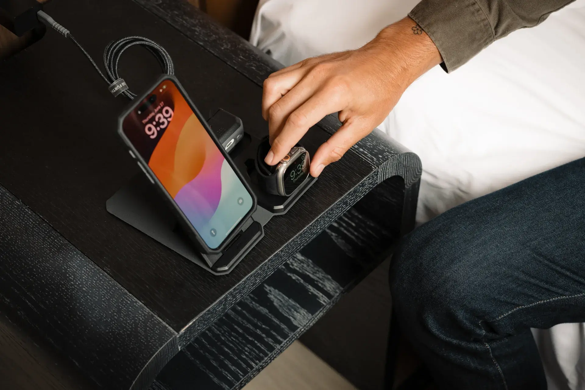 UAG Srge MagSafe Foldable 3-in-1 Travel Desktop Wireless Charger with Adapter Cable and Travel Case - Black/Grey