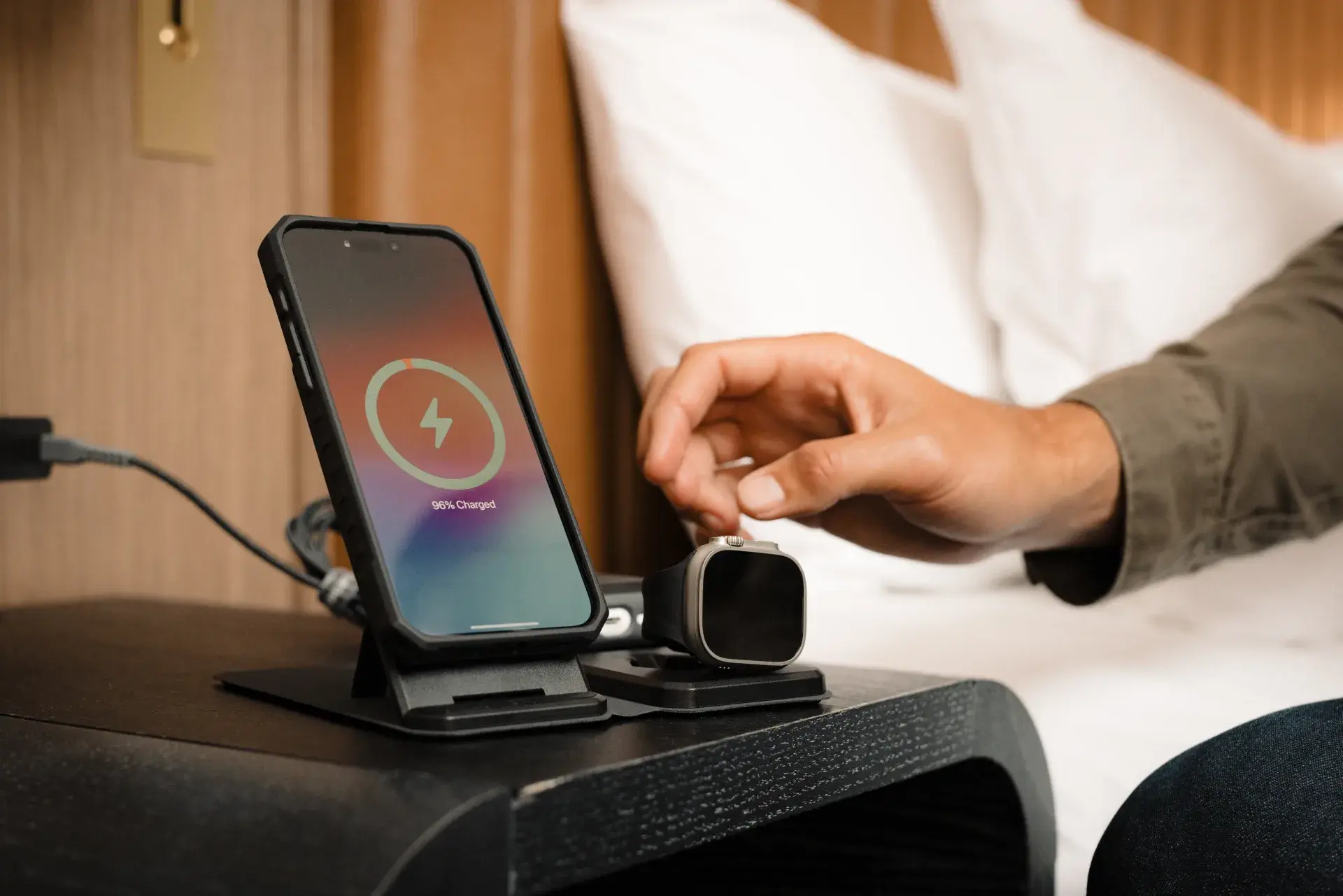 UAG Srge MagSafe Foldable 3-in-1 Travel Desktop Wireless Charger with Adapter Cable and Travel Case - Black/Grey