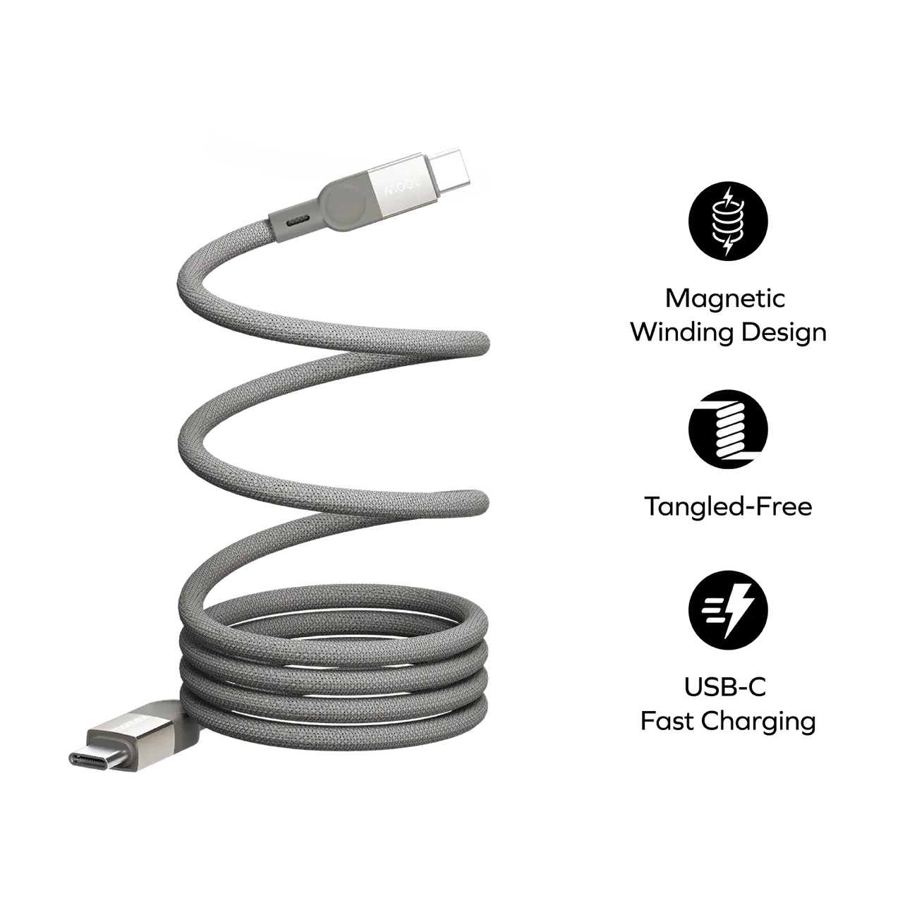 Momax MagLink Magnetic USB-C to USB-C Cable 100W Cable 2M - Titanium