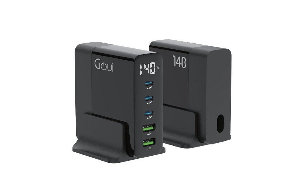 Goui  Gan 140W PD Smart LED Display Desktop Charger 5 Ports - Black
