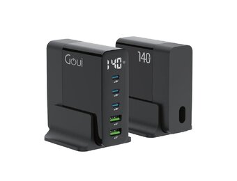 Goui  Gan 140W PD Smart LED Display Desktop Charger 5 Ports - Black
