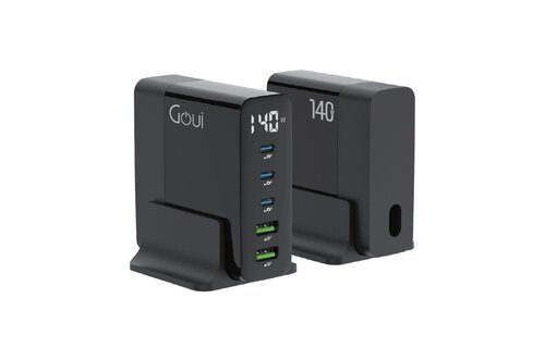 Goui  Gan 140W PD Smart LED Display Desktop Charger 5 Ports - Black