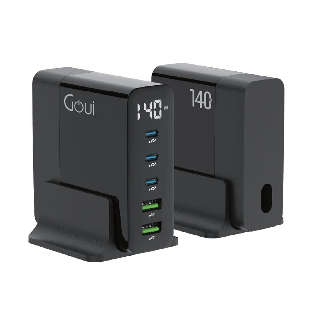 Goui  Gan 140W PD Smart LED Display Desktop Charger 5 Ports - Black