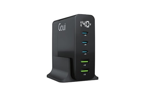 Goui  Gan 140W PD Smart LED Display Desktop Charger 5 Ports - Black