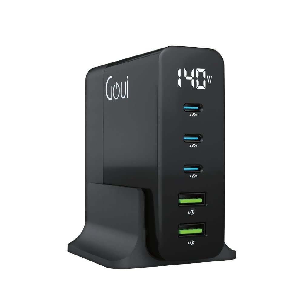 Goui  Gan 140W PD Smart LED Display Desktop Charger 5 Ports - Black